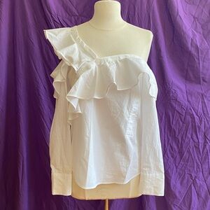Luxe by Stylekeepers White Asymmetrical Ruffled Blouse. Size S.